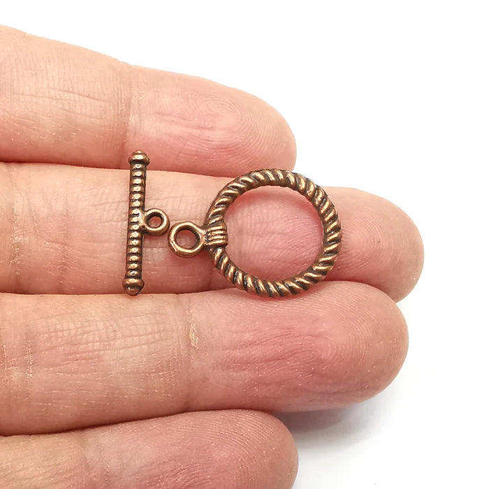 5 Twisted Toggle Clasps Set, Swirl Clasp, Antique Copper Plated Toggle Clasp Findings 19x6mm+22x17mm G35137