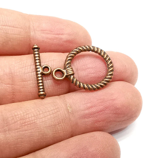 5 Twisted Toggle Clasps Set, Swirl Clasp, Antique Copper Plated Toggle Clasp Findings 19x6mm+22x17mm G35137