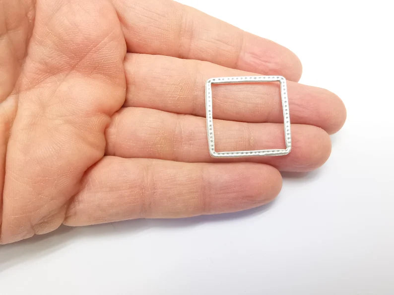 5 Silver Square Connector, Geometric Findings, Jewelry Parts, Silver Necklace Component, Antique Silver Plated Metal Findings (27mm) G35143