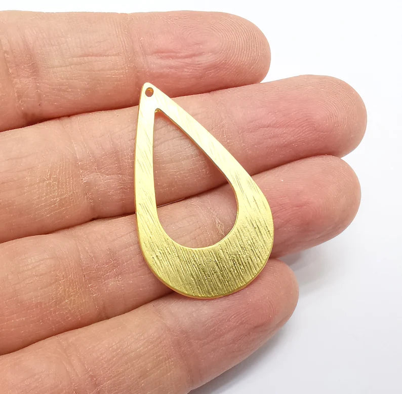 Gold Drop Charms, Dangle Charms, Gold Plated Teardrop Charms, Earring Charms, Jewelry Parts, Gold Plated Findings (40x24mm) G35145