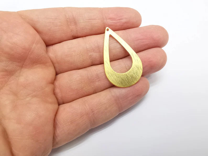 Gold Drop Charms, Dangle Charms, Gold Plated Teardrop Charms, Earring Charms, Jewelry Parts, Gold Plated Findings (40x24mm) G35145