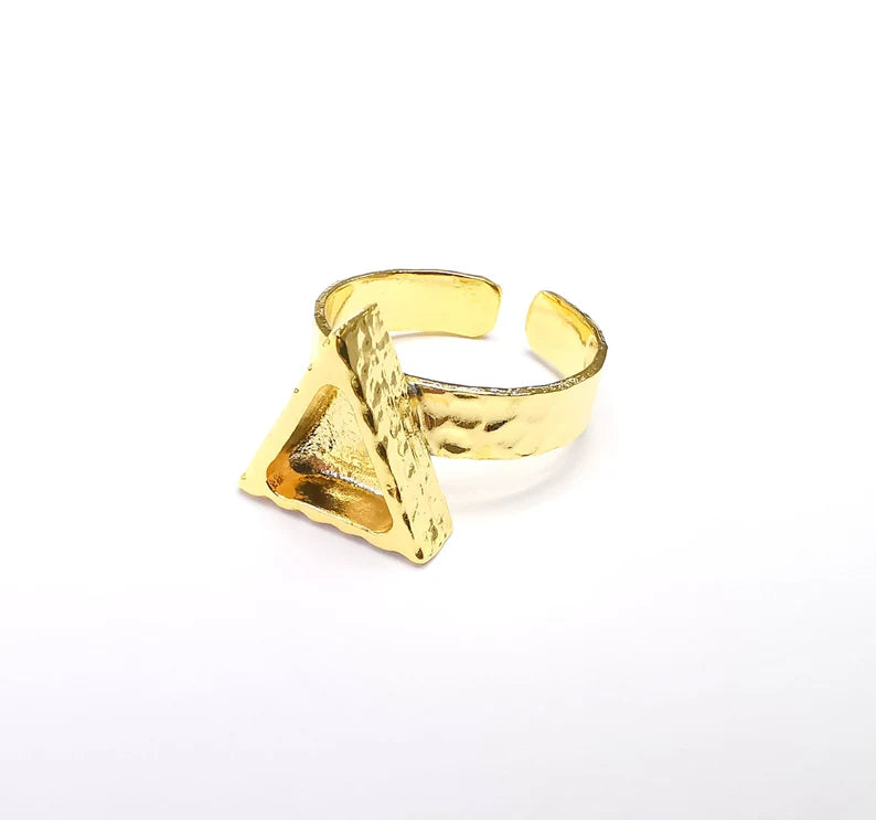 Gold Ring Setting, Cabochon Blank, Resin Bezel, Triangle Ring Mounting, Epoxy Frame Base, Adjustable Antique Gold Plated 8x8mm G35146