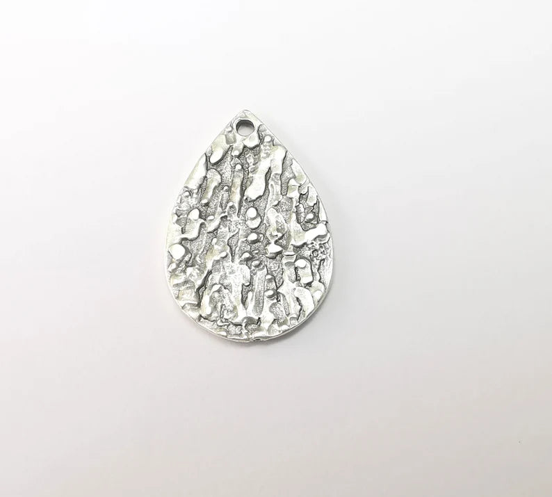 2 Drop Dangle Charms, Silver Boho Charms, Rustic Charms, Earring Charms, Silver Pendant, Necklace Parts, Antique Silver Plated 29x19mm G35156