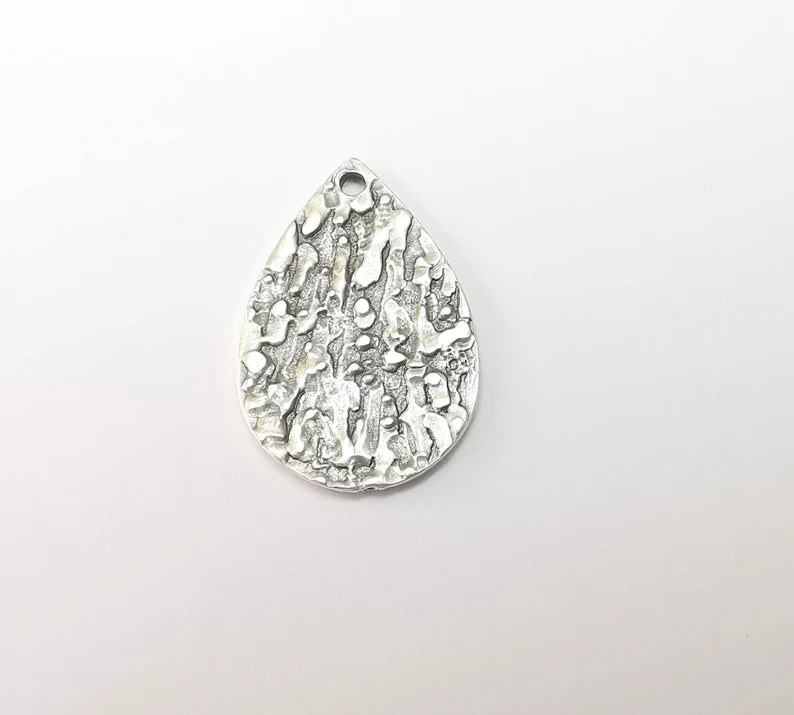 2 Drop Dangle Charms, Silver Boho Charms, Rustic Charms, Earring Charms, Silver Pendant, Necklace Parts, Antique Silver Plated 29x19mm G35156