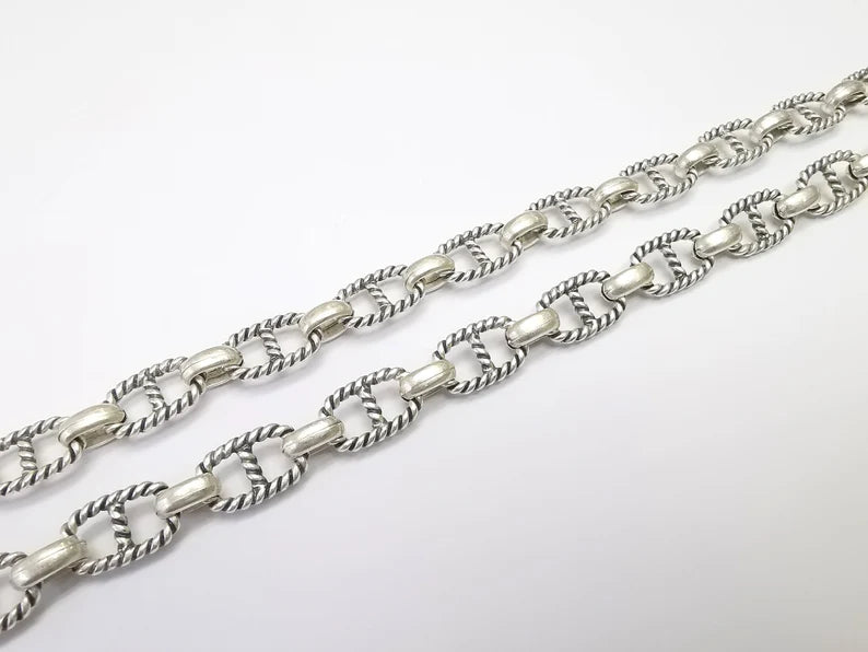 Large Silver Chain, (1 Meter - 3.3 feet ) Specialty Chains, Necklace, Bracelet, Belt, Bag Chain, Jewelry Accessory Chain, Antique Silver Plated (18x13mm) G34975