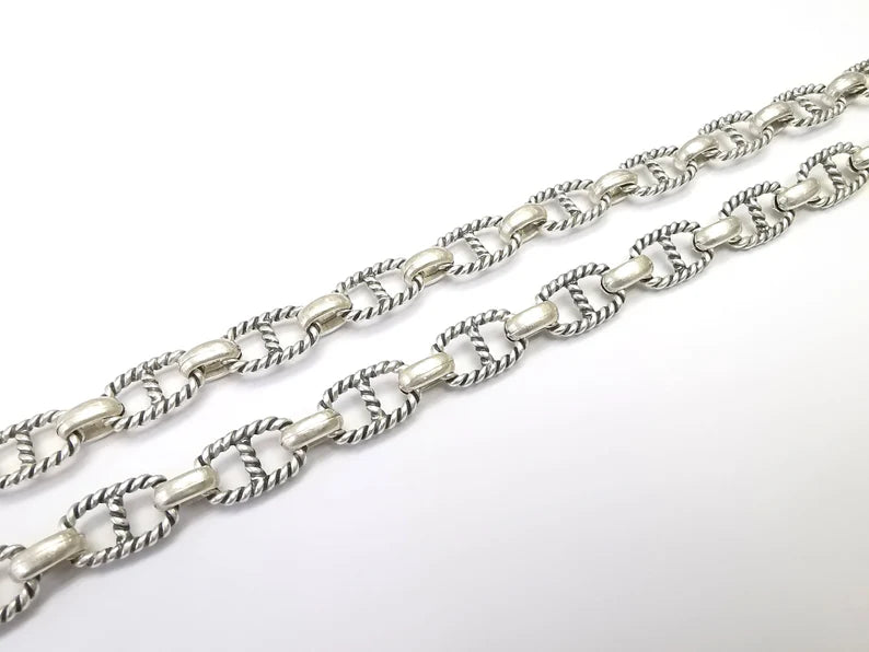 Large Silver Chain, (1 Meter - 3.3 feet ) Specialty Chains, Necklace, Bracelet, Belt, Bag Chain, Jewelry Accessory Chain, Antique Silver Plated (18x13mm) G34975