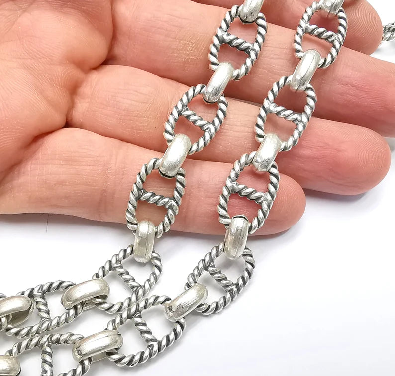 Large Silver Chain, (1 Meter - 3.3 feet ) Specialty Chains, Necklace, Bracelet, Belt, Bag Chain, Jewelry Accessory Chain, Antique Silver Plated (18x13mm) G34975