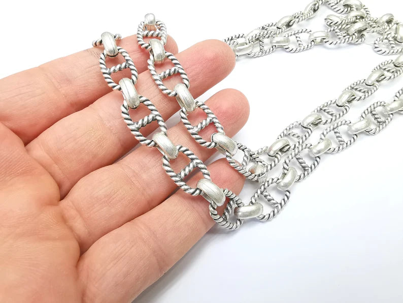 Large Silver Chain, (1 Meter - 3.3 feet ) Specialty Chains, Necklace, Bracelet, Belt, Bag Chain, Jewelry Accessory Chain, Antique Silver Plated (18x13mm) G34975