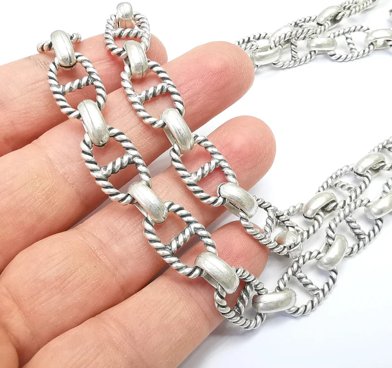 Large Silver Chain, (1 Meter - 3.3 feet ) Specialty Chains, Necklace, Bracelet, Belt, Bag Chain, Jewelry Accessory Chain, Antique Silver Plated (18x13mm) G34975