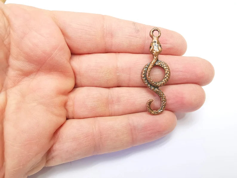 Snake Charm, Earring Charm, Reptile Pendant, Animal Charm, Metal Charm, Boho Charms, Antique Copper Plated Dangle Charm (46x15mm) G34976