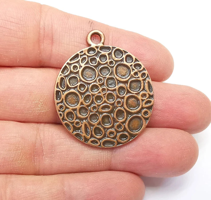 Copper Medallion Charms, Locket Pendant, Mottled Charms, Earring Charms, Boho Charms, Crater charms, Antique Copper Plated (40x33mm) G34977