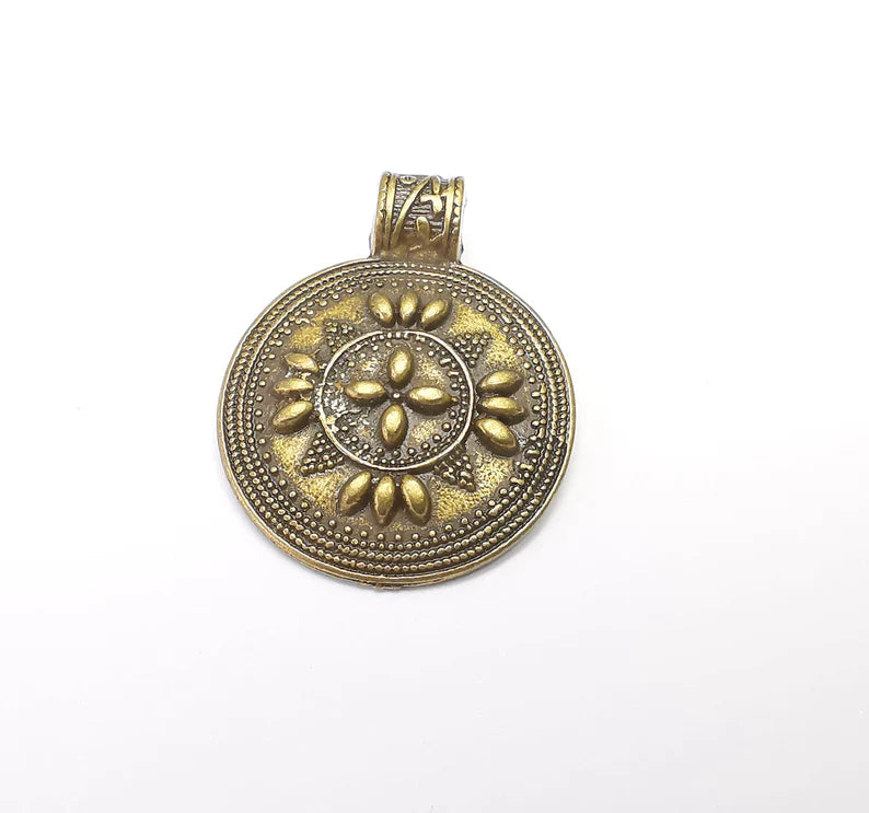 Bronze Medallion Pendant, Locket Pendant, Ethnic Pendant, Rustic Pendant, Tribal Pendant, Boho Charm, Antique Bronze Plated (38x29mm) G34978