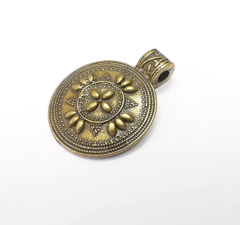 Bronze Medallion Pendant, Locket Pendant, Ethnic Pendant, Rustic Pendant, Tribal Pendant, Boho Charm, Antique Bronze Plated (38x29mm) G34978