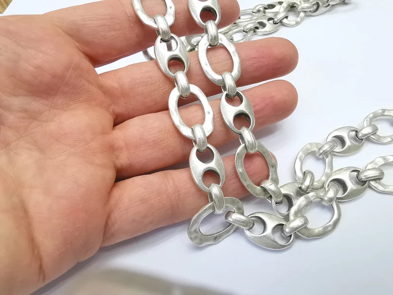 Large Silver Chain, (1 Meter - 3.3 feet ) Specialty Chains, Necklace, Bracelet, Belt, Bag Chain, Jewelry Accessory Chain, Antique Silver Plated (23x16mm) G34979
