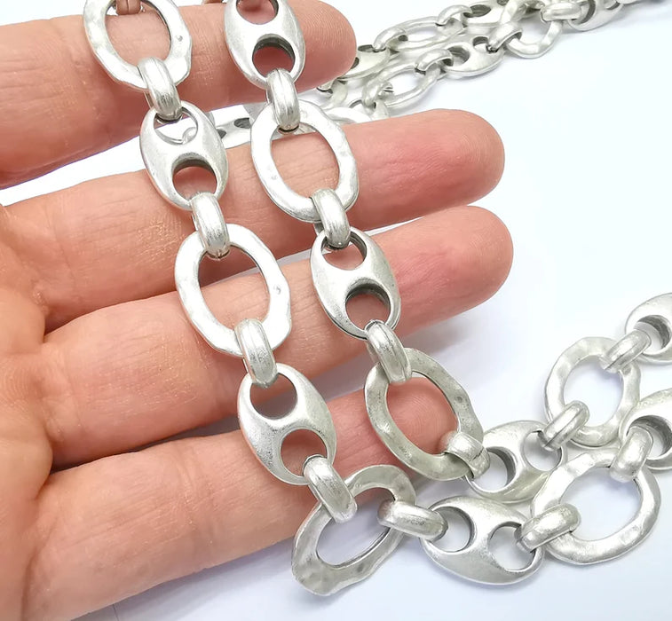 Large Silver Chain, (1 Meter - 3.3 feet ) Specialty Chains, Necklace, Bracelet, Belt, Bag Chain, Jewelry Accessory Chain, Antique Silver Plated (23x16mm) G34979