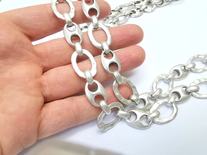 Large Silver Chain, (1 Meter - 3.3 feet ) Specialty Chains, Necklace, Bracelet, Belt, Bag Chain, Jewelry Accessory Chain, Antique Silver Plated (23x16mm) G34979