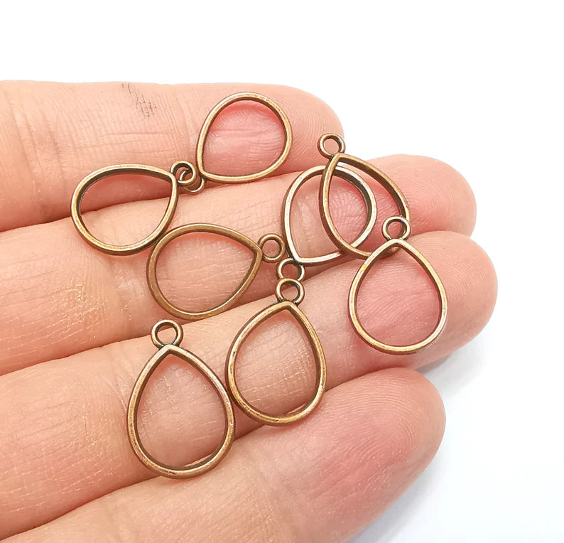 10 Copper Drop Charms, Teardrop Charms, Bracelet Charms, Earring Charms, Boho Charms, Pear charms, Antique Copper Plated (19x13mm) G34980