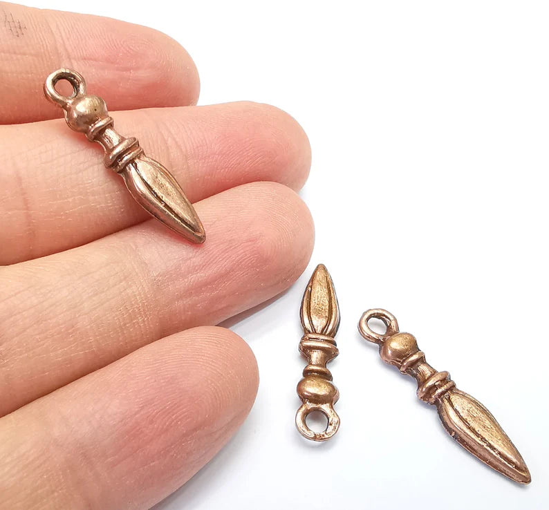 5 Copper Spike Charms, Stalactite Charms, Bracelet Charms, Earring Charms, Boho Charms, Spear charms, Antique Copper Plated (29x5mm) G34982