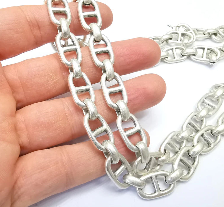 Large Silver Chain, (1 Meter - 3.3 feet ) Specialty Chains, Necklace, Bracelet, Belt, Bag Chain, Jewelry Accessory Chain, Antique Silver Plated (21x11mm) G34983