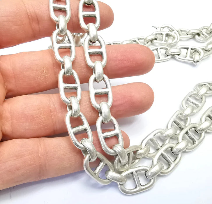 Large Silver Chain, (1 Meter - 3.3 feet ) Specialty Chains, Necklace, Bracelet, Belt, Bag Chain, Jewelry Accessory Chain, Antique Silver Plated (21x11mm) G34983