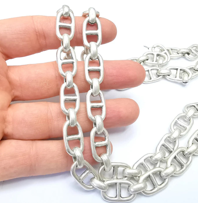 Large Silver Chain, (1 Meter - 3.3 feet ) Specialty Chains, Necklace, Bracelet, Belt, Bag Chain, Jewelry Accessory Chain, Antique Silver Plated (21x11mm) G34983