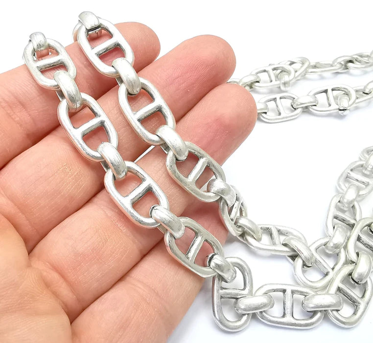 Large Silver Chain, (1 Meter - 3.3 feet ) Specialty Chains, Necklace, Bracelet, Belt, Bag Chain, Jewelry Accessory Chain, Antique Silver Plated (21x11mm) G34983