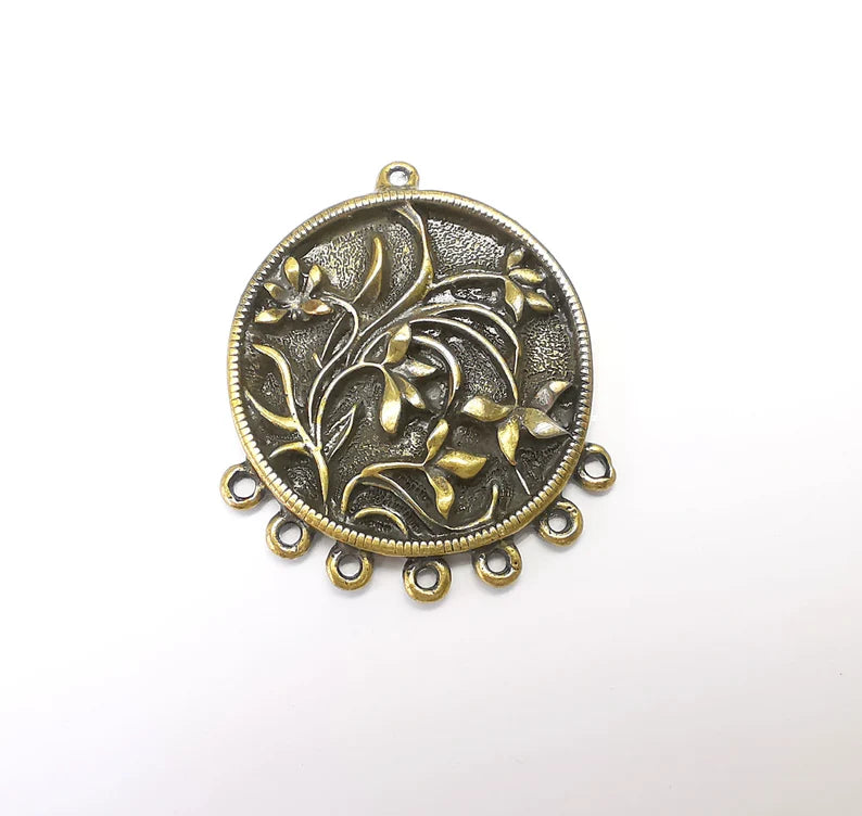 Bronze Leaf Flower Connector Charms, Locket Pendant, Earring Charms, Rustic Pendant, Boho Charms, Antique Bronze Plated (43x34mm) G34984