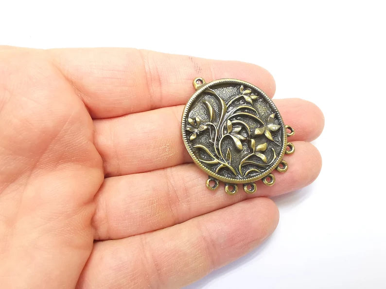 Bronze Leaf Flower Connector Charms, Locket Pendant, Earring Charms, Rustic Pendant, Boho Charms, Antique Bronze Plated (43x34mm) G34984