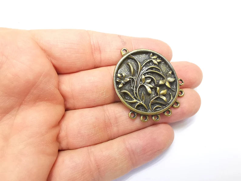 Bronze Leaf Flower Connector Charms, Locket Pendant, Earring Charms, Rustic Pendant, Boho Charms, Antique Bronze Plated (43x34mm) G34984