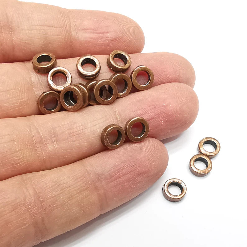 10 Rondelle Beads, Copper Beads, Bracelet Beads, Round Hole Beads, Necklace Beads, Antique Copper Plated Metal 8mm G35163