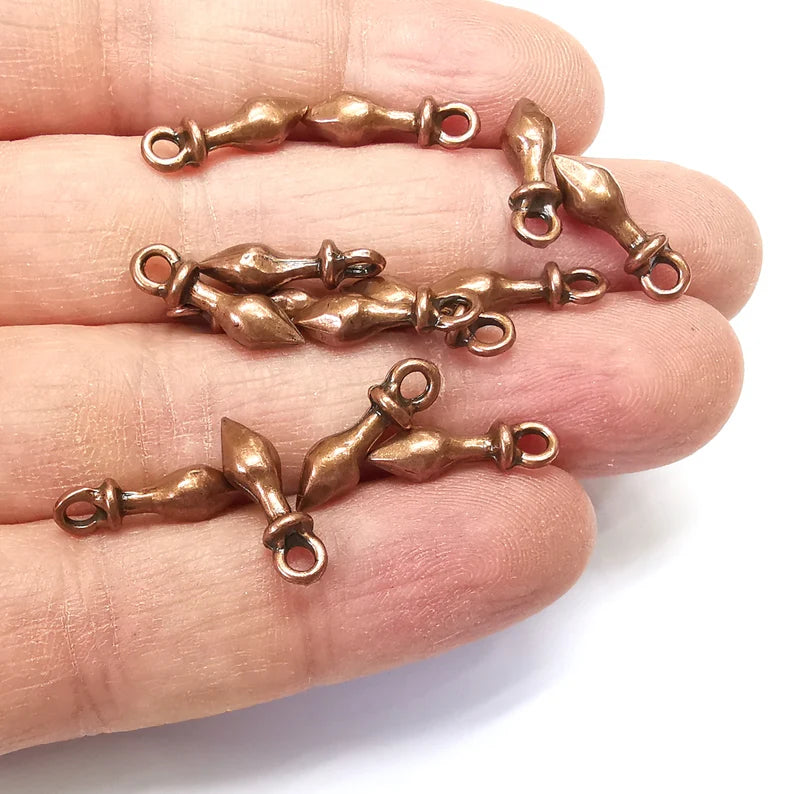 5 Spike Charms, Small Charms, Earring Charms, Copper Pendant, Necklace Pendant, Antique Copper Plated Metal 16x4mm G35165