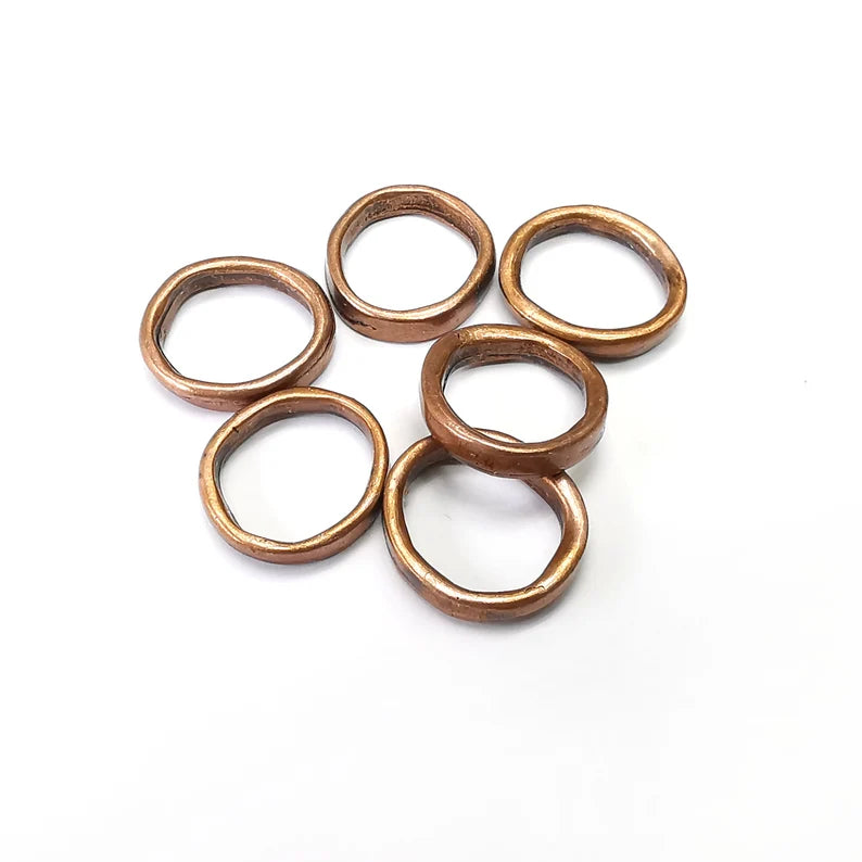 10 Rondelle Beads, Connector, Copper Hoops , Bracelet Beads, Round Beads, Necklace Beads, Antique Copper Plated Metal 15mm G35167