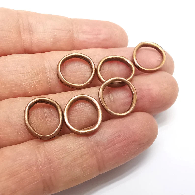 10 Rondelle Beads, Connector, Copper Hoops , Bracelet Beads, Round Beads, Necklace Beads, Antique Copper Plated Metal 15mm G35167