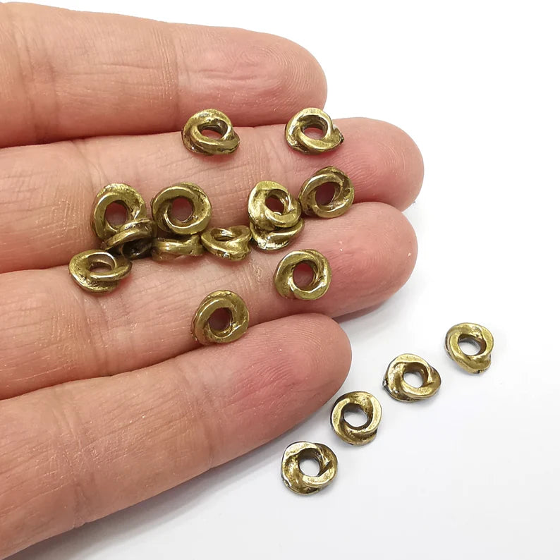 10 Rondelle Beads, Bronze Beads, Bracelet Beads, Round Hole Beads, Necklace Beads, Antique Bronze Plated Metal 9mm G35168