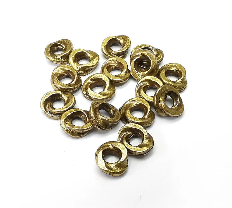 10 Rondelle Beads, Bronze Beads, Bracelet Beads, Round Hole Beads, Necklace Beads, Antique Bronze Plated Metal 9mm G35168