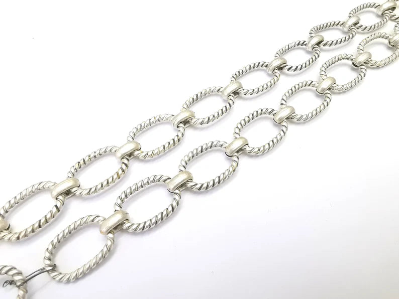 Large Silver Chain, (1 Meter - 3.3 feet ) Specialty Chains, Necklace, Bracelet, Belt, Bag Chain, Jewelry Accessory Chain, Antique Silver Plated (25x18mm) G34992