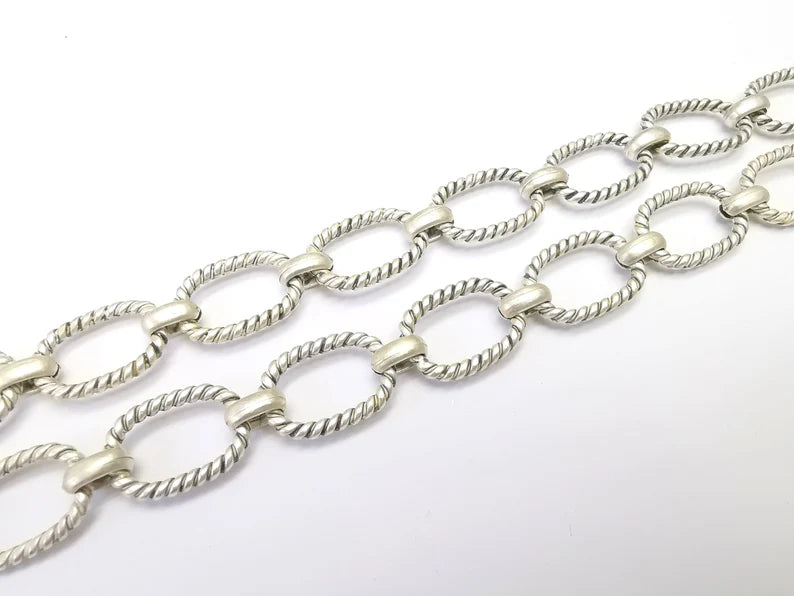 Large Silver Chain, (1 Meter - 3.3 feet ) Specialty Chains, Necklace, Bracelet, Belt, Bag Chain, Jewelry Accessory Chain, Antique Silver Plated (25x18mm) G34992