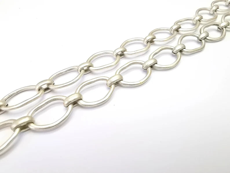 Large Silver Chain, (1 Meter - 3.3 feet ) Specialty Chains, Necklace, Bracelet, Belt, Bag Chain, Jewelry Accessory Chain, Antique Silver Plated (25x17mm) G34997