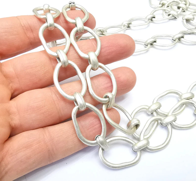 Large Silver Chain, (1 Meter - 3.3 feet ) Specialty Chains, Necklace, Bracelet, Belt, Bag Chain, Jewelry Accessory Chain, Antique Silver Plated (25x17mm) G34997