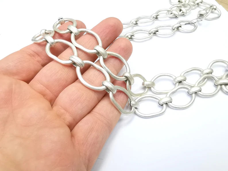 Large Silver Chain, (1 Meter - 3.3 feet ) Specialty Chains, Necklace, Bracelet, Belt, Bag Chain, Jewelry Accessory Chain, Antique Silver Plated (25x17mm) G34997
