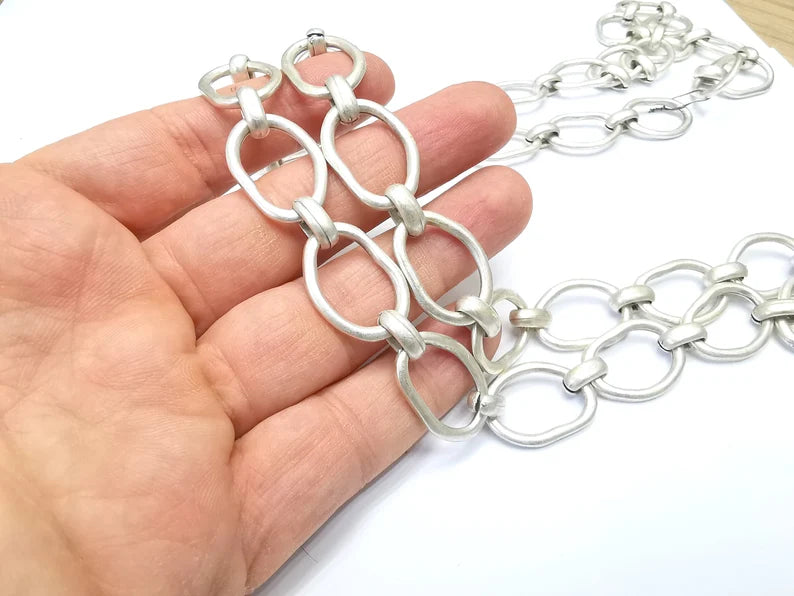 Large Silver Chain, (1 Meter - 3.3 feet ) Specialty Chains, Necklace, Bracelet, Belt, Bag Chain, Jewelry Accessory Chain, Antique Silver Plated (25x17mm) G34997