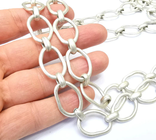 Large Silver Chain, (1 Meter - 3.3 feet ) Specialty Chains, Necklace, Bracelet, Belt, Bag Chain, Jewelry Accessory Chain, Antique Silver Plated (25x17mm) G34997