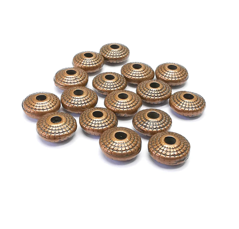 10 Saucer Beads, Copper Beads, Bracelet Rondelle Beads, Dotted Beads, Necklace Beads, Antique Copper Plated Metal 7mm G34998