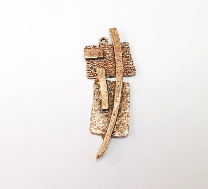 Copper Mystic Charms, Baroque Charms, Ethnic Earring Charms, Copper Rustic Pendant, Necklace Parts, Antique Copper Plated 68x24mm G35172