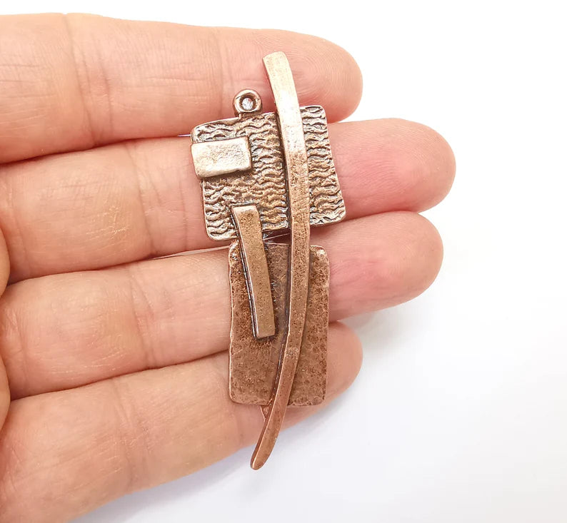 Copper Mystic Charms, Baroque Charms, Ethnic Earring Charms, Copper Rustic Pendant, Necklace Parts, Antique Copper Plated 68x24mm G35172