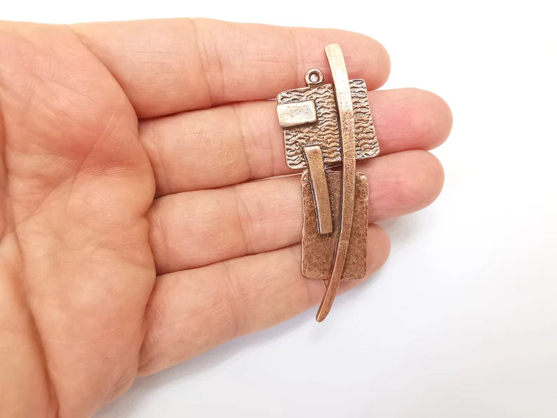 Copper Mystic Charms, Baroque Charms, Ethnic Earring Charms, Copper Rustic Pendant, Necklace Parts, Antique Copper Plated 68x24mm G35172