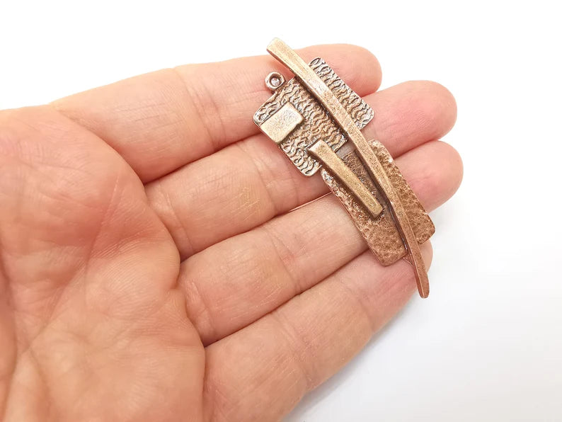 Copper Mystic Charms, Baroque Charms, Ethnic Earring Charms, Copper Rustic Pendant, Necklace Parts, Antique Copper Plated 68x24mm G35172