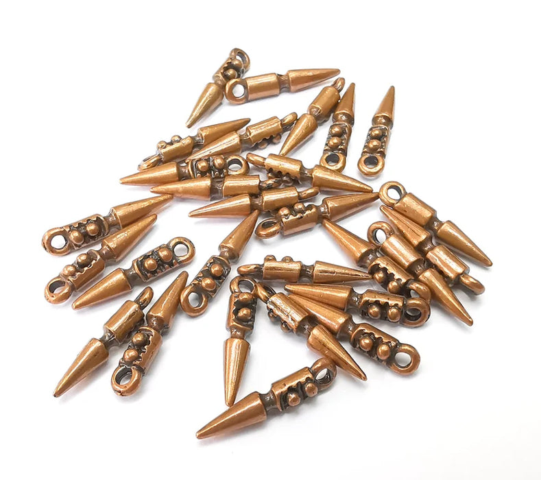 10 Spearhead Charms, Pointed Charms, Dangle Earring Charms, Chain Bracelet Component, Necklace Parts, Antique Copper Plated 18x3mm G35173