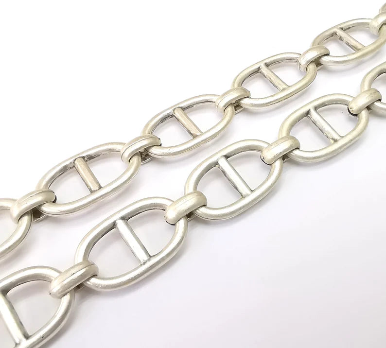 Large Silver Specialty Chains, Necklace, Bracelet, Belt, Bag, Jewelry Accessory Chain, Antique Silver Plated 1 Meter-3.3 ft (27x16mm) G35175