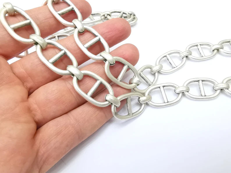 Large Silver Specialty Chains, Necklace, Bracelet, Belt, Bag, Jewelry Accessory Chain, Antique Silver Plated 1 Meter-3.3 ft (27x16mm) G35175